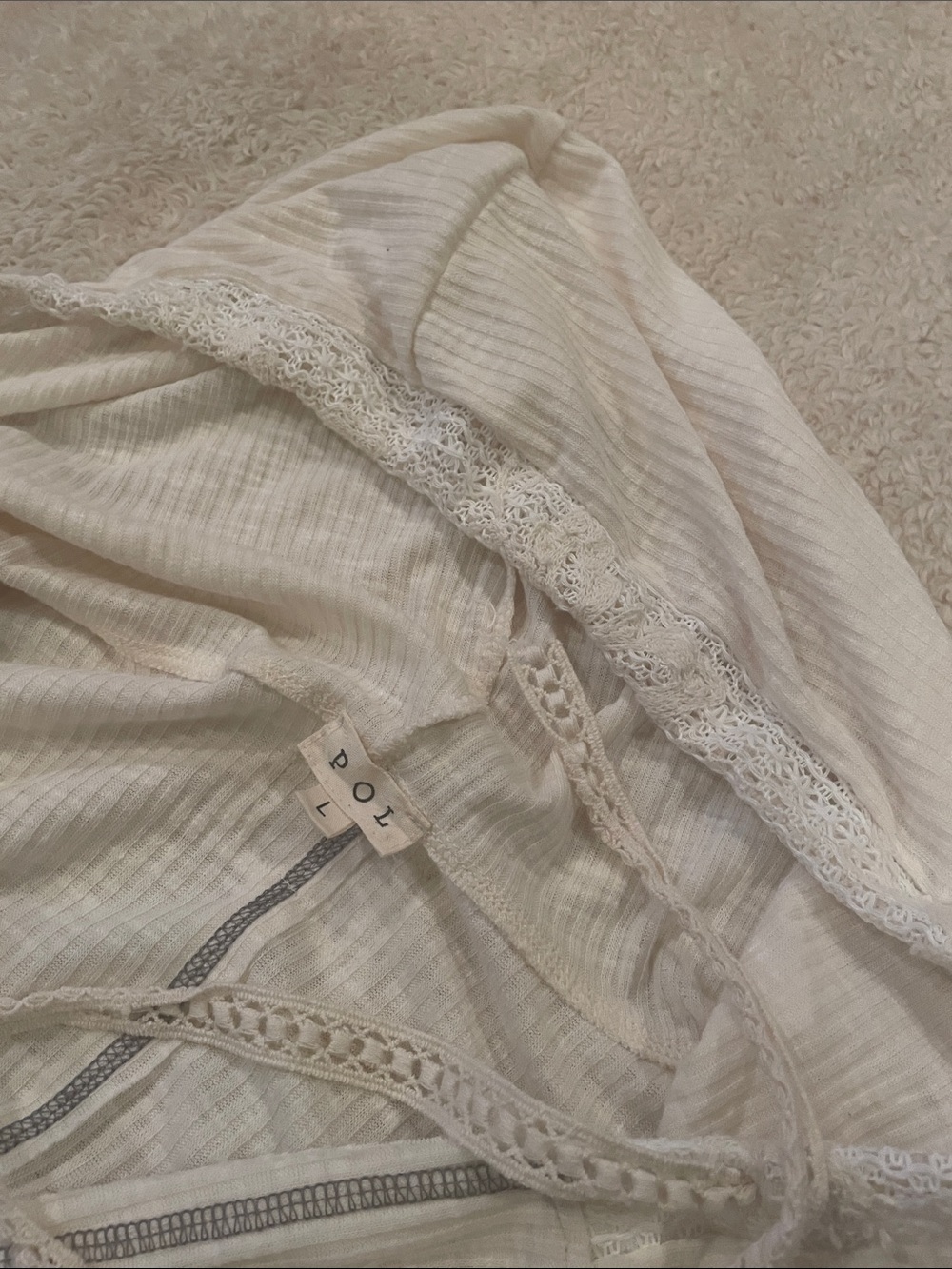 POL Cream Crochet Flower Hooded Top - Picture 4 of 5
